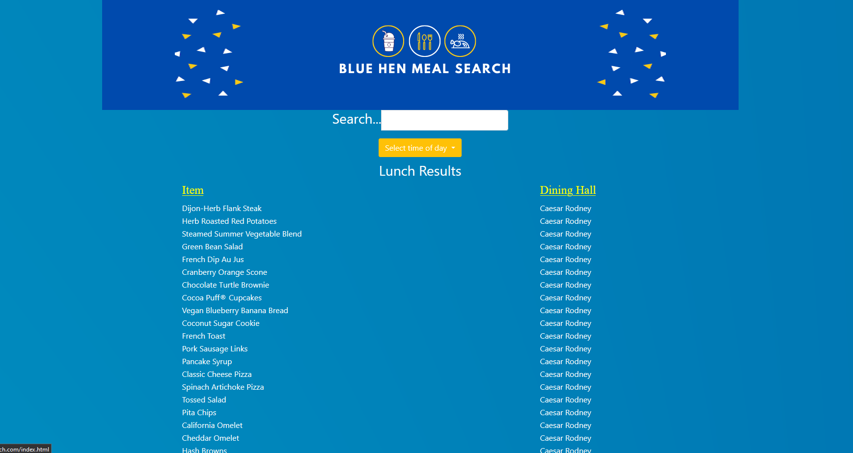 image of Blue Hen Meal Search Home screen